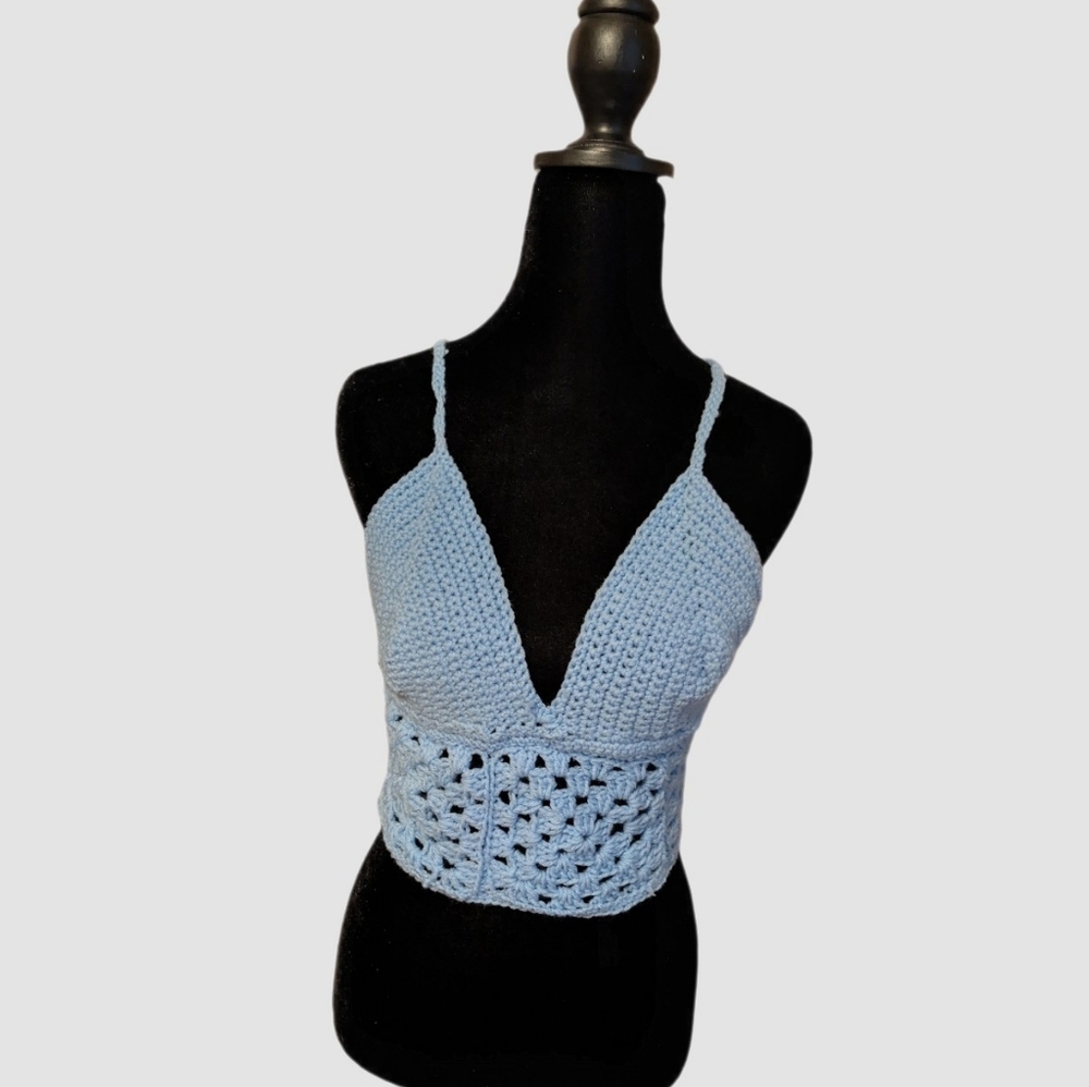 Handmade Crochet Halter Bralette/Crop Top Granny Square SzS Y2K, Festival, Boho